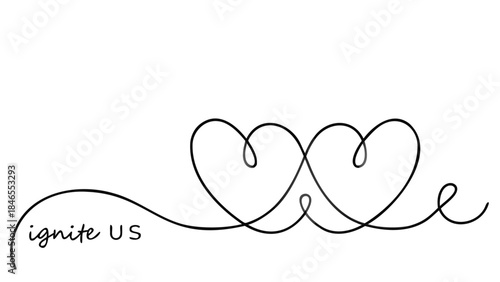 Two intertwined hearts drawn with a single continuous line on a white background with ignite us