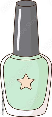 Cute Pastel Green Nail Polish Bottle Illustration with Star Decoration