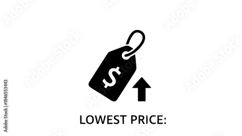 Price tag displays rising dollar sign icon demonstrating market increase in simple background or cost tag indicates dollar symbol moving upward showing value growth in flat view