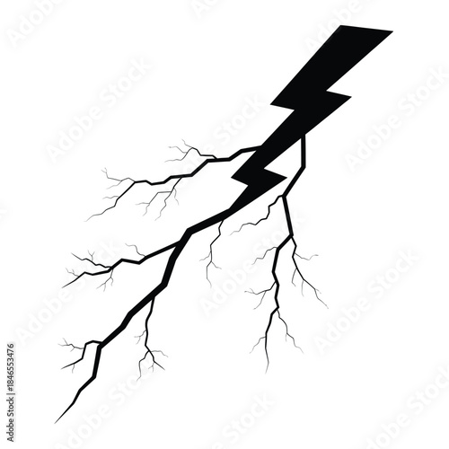 Minimalist black lightning bolt on transparent background