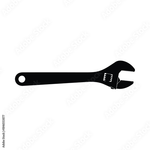 Black adjustable wrench icon on transparent background