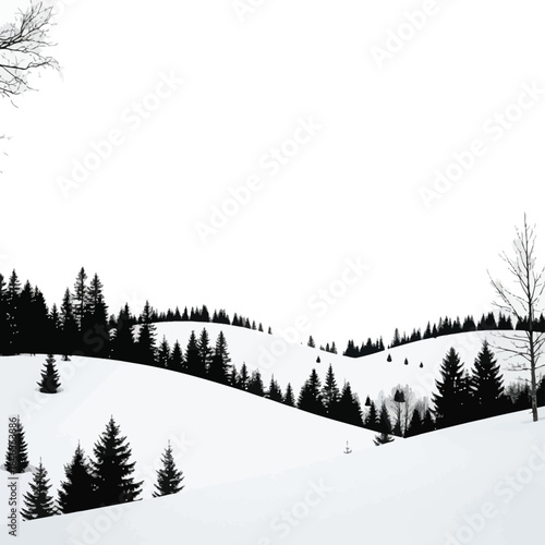 Snowy mountain landscape in black and white