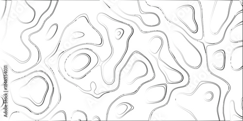 Black and white abstract contour lines on a white background, creating a dynamic, organic, and topographic map-like pattern with a textured, etched appearance