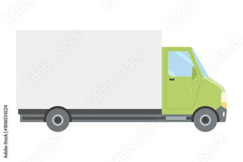 A pixel art of a green delivery truck with a green trailer