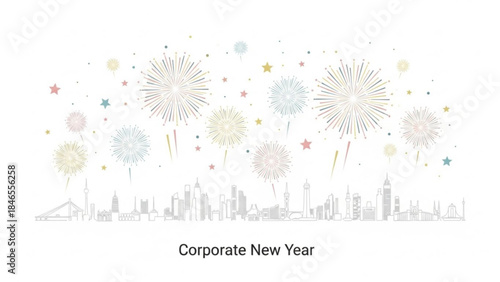 New Year City Fireworks: A stunning display of fireworks erupts over a cityscape, creating a festive atmosphere perfect for new year celebrations.