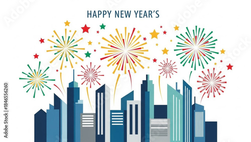 Fireworks and City Celebration: A vibrant cityscape lights up the night sky with dazzling fireworks displays, heralding a joyous Happy New Year celebration filled with anticipation and festivities.