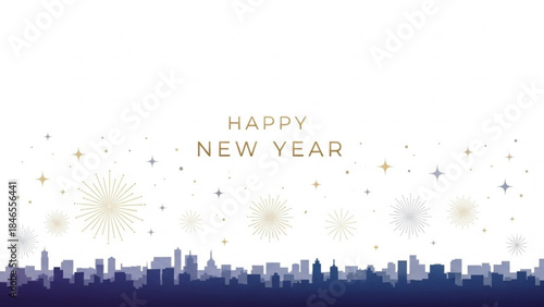 New Year's City Silhouette: A festive display of fireworks illuminates the night sky above a cityscape, celebrating the arrival of the New Year, full of hope, and anticipation. 