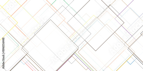 Abstract geometric pattern with overlapping colorful thin lines forming squares and rectangles on a white background creating a modern and dynamic visual texture for design projects