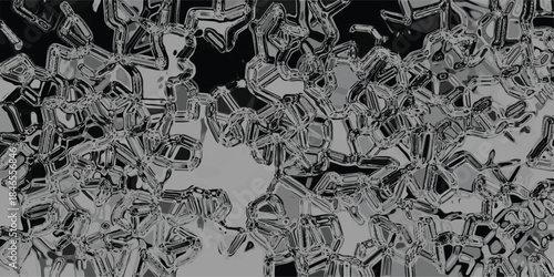 Complex abstract monochrome background with a crystalline or cellular structure, featuring dark outlines and shaded interiors, evoking a sense of intricate detail and organic or scientific patterns