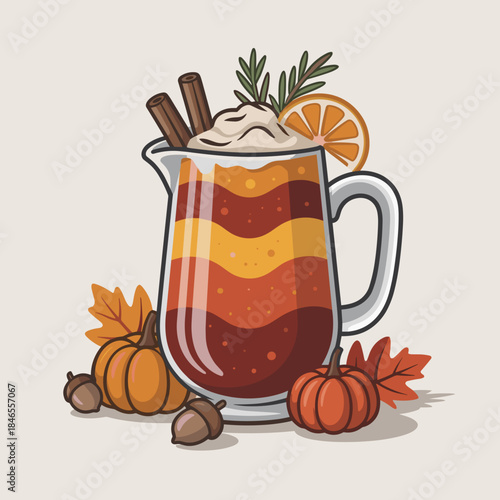 Pitcher of layered mocktail vector with fall fruit and spices – Great for seasonal cooking blogs, holiday drink features, or entertaining media.