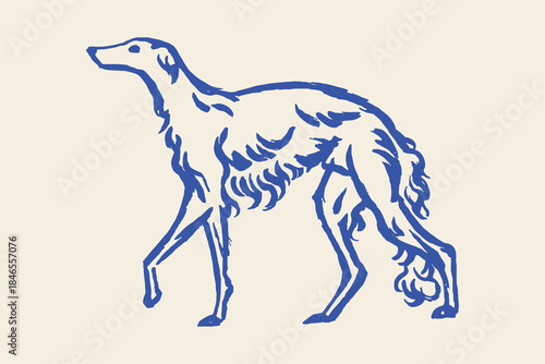 Greyhound dog walking minimalist line sketch vector illustration