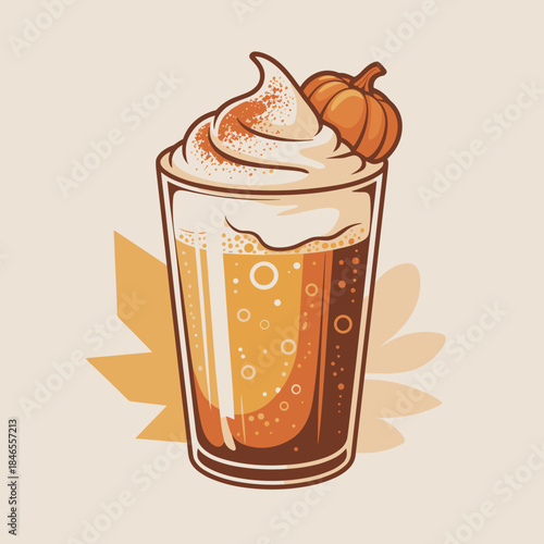Vibrant Pumpkin Cream Soda Vector Illustration – Ideal for seasonal drink promotions, menu design, or Thanksgiving graphics.