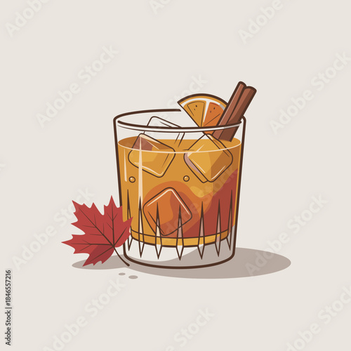Modern Maple Bourbon Mocktail Vector Art – Perfect for seasonal promotions, sophisticated menus, or autumn themes.