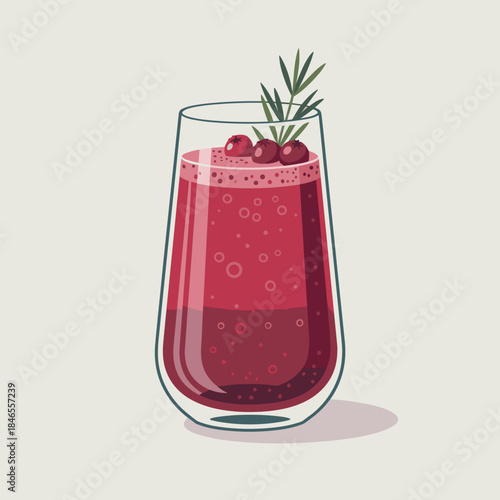 Cranberry Fizz Vector with Rosemary Garnish – Suitable for Thanksgiving marketing, beverage concepts, or clean design.