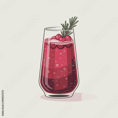 Refreshing Cranberry Fizz Vector for Seasonal Themes – Perfect for holiday entertaining, drink illustrations, or recipe graphics.
