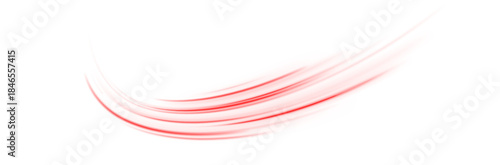 Shiny fiery red neon stripes on white transparent background PNG. Vivid curved light trails and flashing red light effects. Vector element on black background for stunning digital creations
