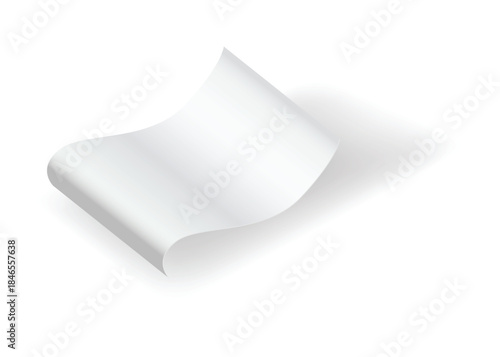 Blank payment check and receipts with shadow. Curved financial paper, purchase invoice. Buying, bill or calculate pay. Receipt the seller form