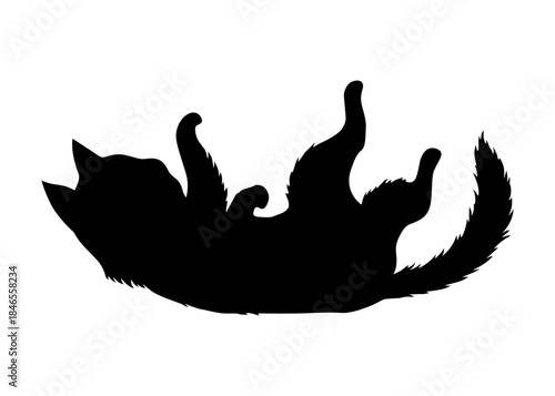Cat silhouette. Black cat shape isolated on white background. Hand drawn illustration, flat design. Vector kitty plays