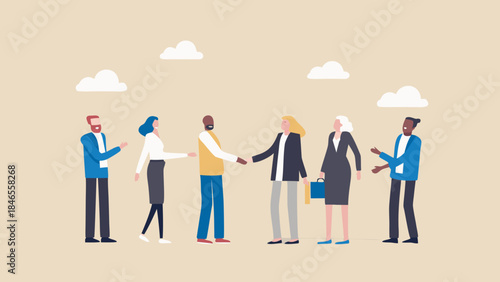 Diverse business professionals networking and shaking hands