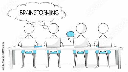 Team brainstorming ideas together in modern office setting