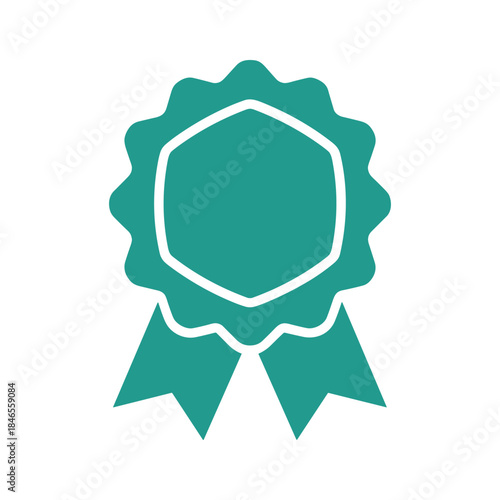 Teal badge or rosette icon with ribbon