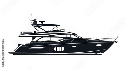 A sleek and modern yacht design showcased in a striking black and white silhouette