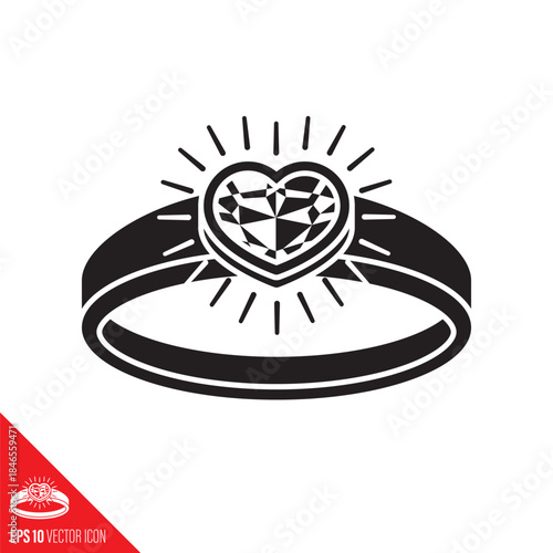 Engagement ring with heart-shaped gemstone vector icon