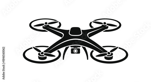 Detailed black drone design with four rotors and a camera a captivating silhouette