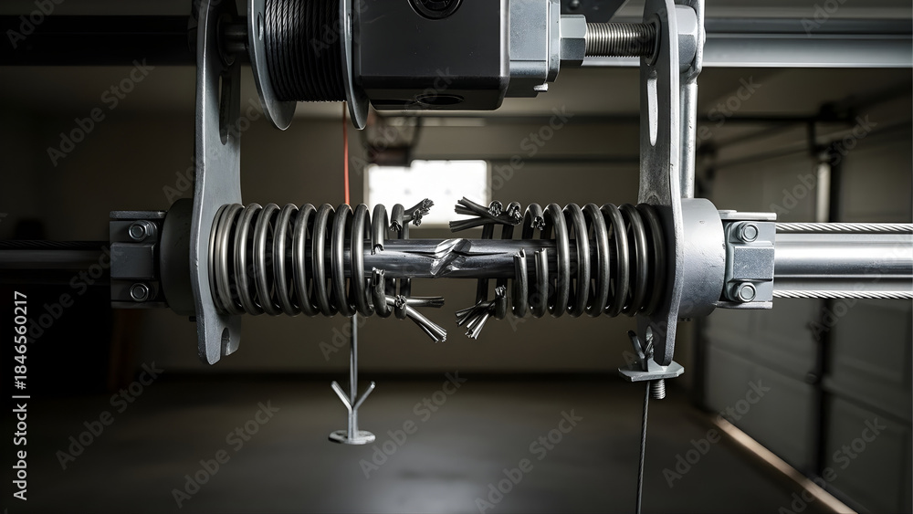 Fototapeta premium Snapped Extension Spring on Residential Garage Door