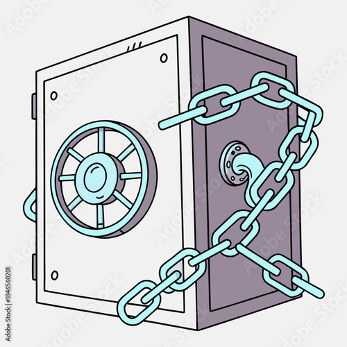 Digital chain wrapped around metallic vault white safe 1
