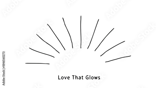 Simple sunburst circle with thin line radiations and love that glows text on white background