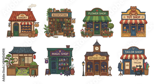 set of shop buildings isolated