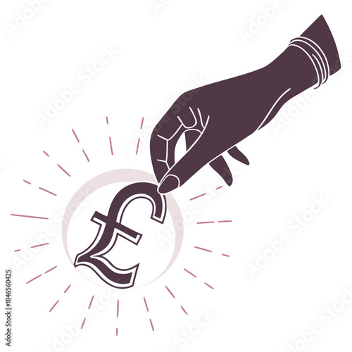 Hand controlling glowing euro symbol shadow white background