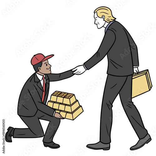 Politician shaking hand while other hand hides gold