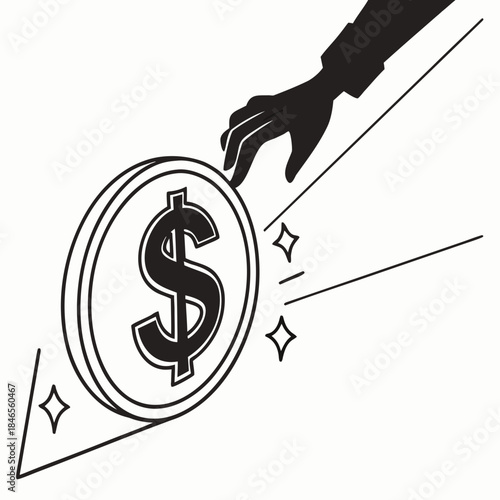 Shadow hand controlling glowing currency symbol