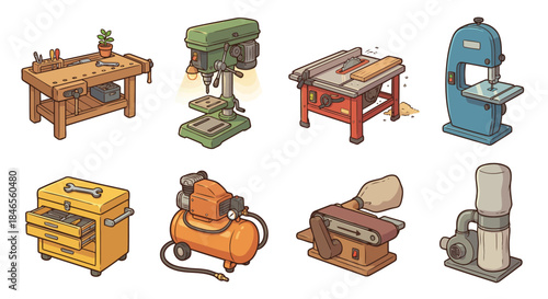 set of workshop appliances isolated