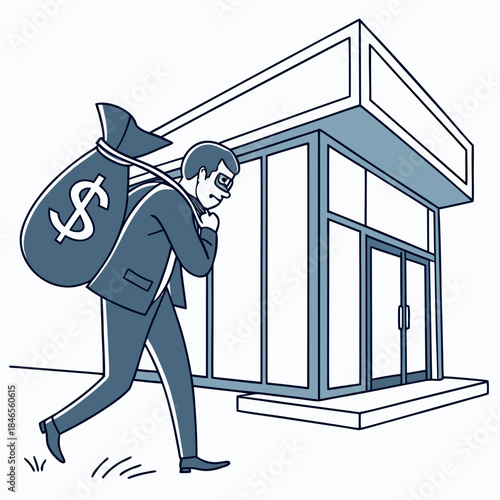 Businessman carrying large sack of money walking past building