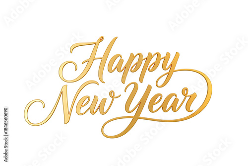 Happy new year gold text in 3d rendering isolated on white