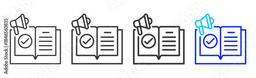 learning announcement Icon Set Collection in Creative Outline Style for Technology Platforms Featuring Multiple Thickness Variations Suitable for Education Apps Digital Systems
