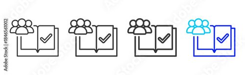 group completion Icon Set Collection in Creative Outline Style for Technology Platforms Featuring Multiple Thickness Variations Suitable for Education Apps Digital Systems