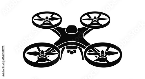 A striking black drone design with four propellers captured in a bold silhouette