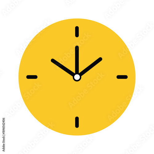 Simple yellow clock face showing 9 o'clock