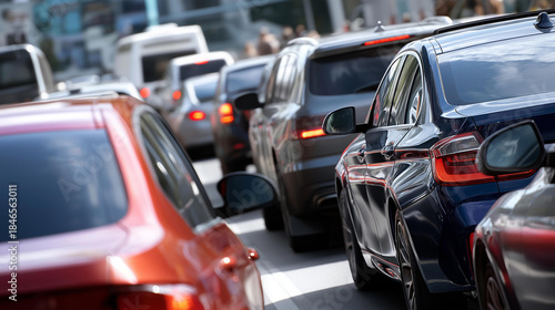 Wallpaper Mural Traffic jam shown at intersection during rush hour, crossroad congestion, urban junction gridlock, peak commute time standstill, city traffic convergence, with copy space Torontodigital.ca