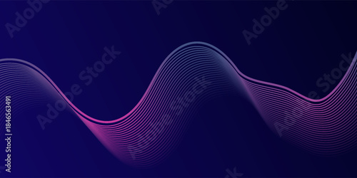 Abstract glowing wave lines on dark blue background. Dynamic wave pattern. Modern flowing wavy lines. Futuristic technology concept. Suit for banner, poster, cover, brochure, flyer, website