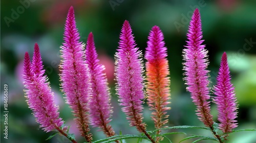 Vibrant pink celosia flowers blooming in garden