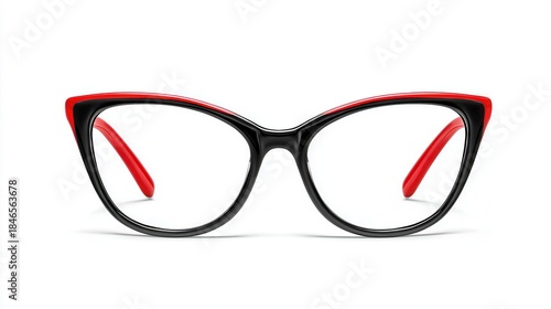Cat eye glasses with red black frame view