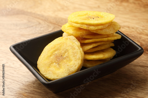 Banana chips is a deep-fried or dried,  crispy slice of banana. 