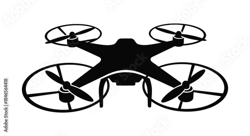 A striking black and white image of a modern quadcopter drone in a bold silhouette