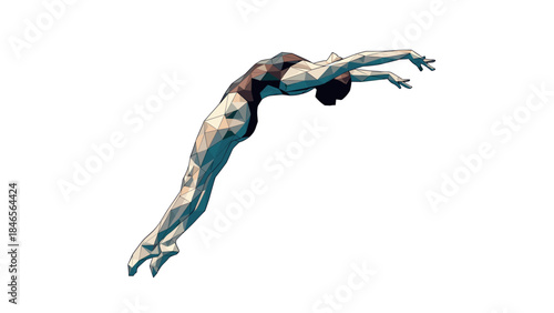 Geometric polygonal art of a diver in motion