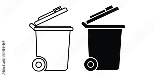 Vector trash bin icons set illustration with grayscale and color options